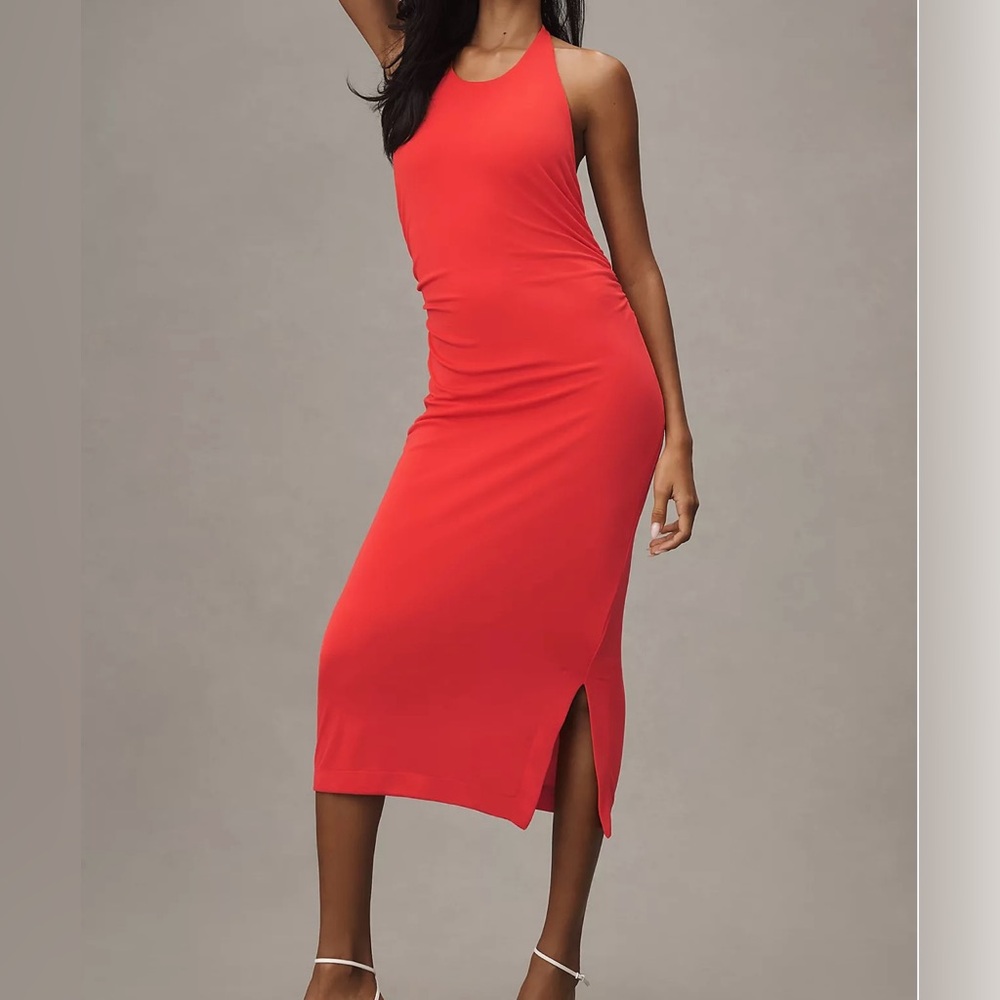 By Anthropologie Slinky Knit Halter Dress-Cherry Tomato
Size Large NWT
